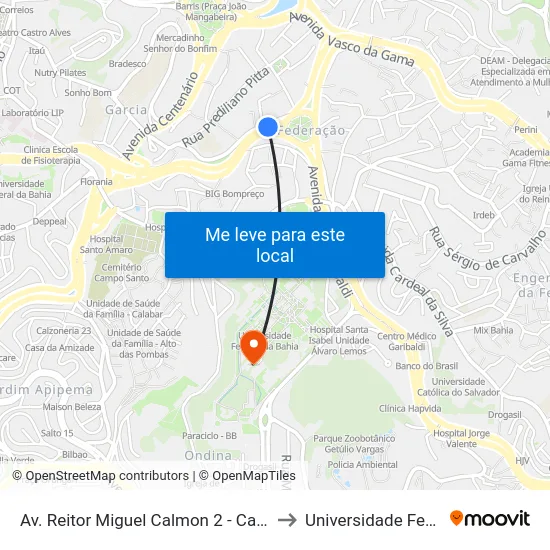 Av. Reitor Miguel Calmon 2 - Canela Salvador - Ba Brasil to Universidade Federal Da Bahia map