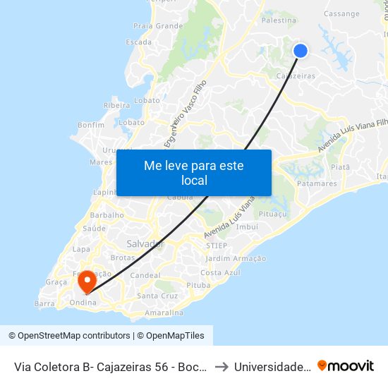 Via Coletora B- Cajazeiras 56 - Boca Da Mata Salvador - Ba 41347-006 Brasil to Universidade Federal Da Bahia map