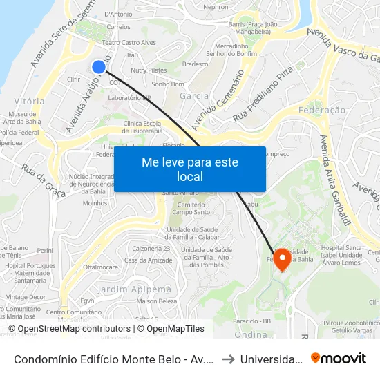 Condomínio Edifício Monte Belo - Av. Araújo Pinho 167 - Canela Salvador - Ba 40110-150 Brasil to Universidade Federal Da Bahia map