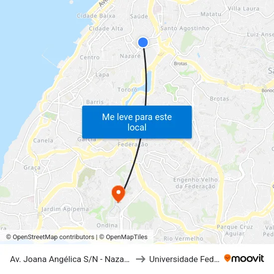Av. Joana Angélica S/N - Nazaré Salvador - Ba Brasil to Universidade Federal Da Bahia map