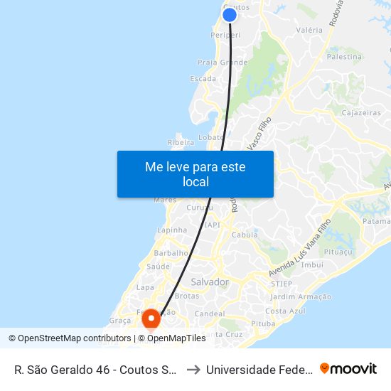 R. São Geraldo 46 - Coutos Salvador - Ba Brasil to Universidade Federal Da Bahia map
