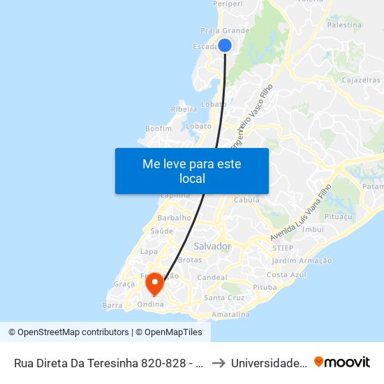 Rua Direta Da Teresinha 820-828 - Rio Sena Salvador - Ba 40711-160 Brasil to Universidade Federal Da Bahia map