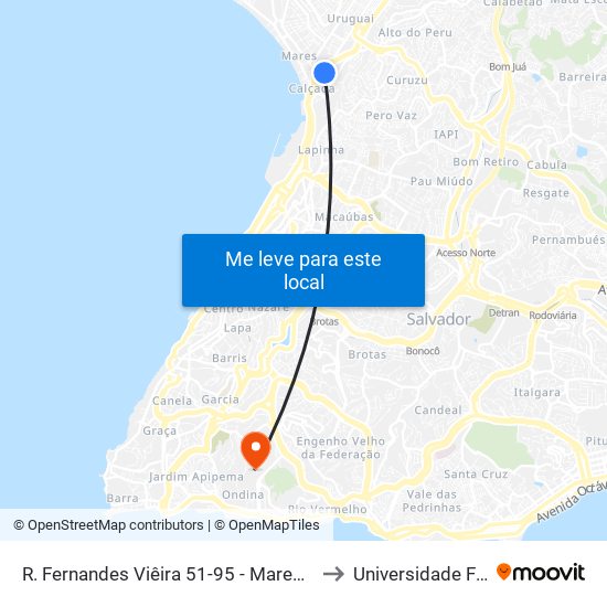 R. Fernandes Viêira 51-95 - Mares Salvador - Ba 40411-560 Brasil to Universidade Federal Da Bahia map