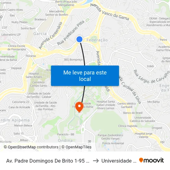Av. Padre Domingos De Brito 1-95 - Garcia Salvador - Ba 40100-820 Brasil to Universidade Federal Da Bahia map