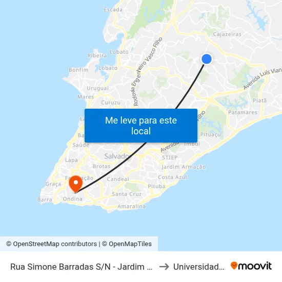 Rua Simone Barradas S/N - Jardim Nova Esperanca Salvador - Ba 41388-125 Brasil to Universidade Federal Da Bahia map