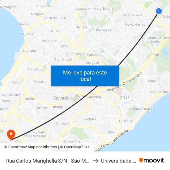 Rua Carlos Marighella S/N - São Marcos Salvador - Ba 41250-580 Brasil to Universidade Federal Da Bahia map