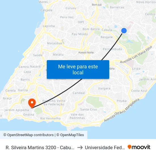 R. Silveira Martins 3200 - Cabula Salvador - Ba Brasil to Universidade Federal Da Bahia map