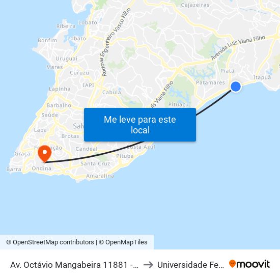 Av. Octávio Mangabeira 11881 - Piatã Salvador - Ba Brasil to Universidade Federal Da Bahia map