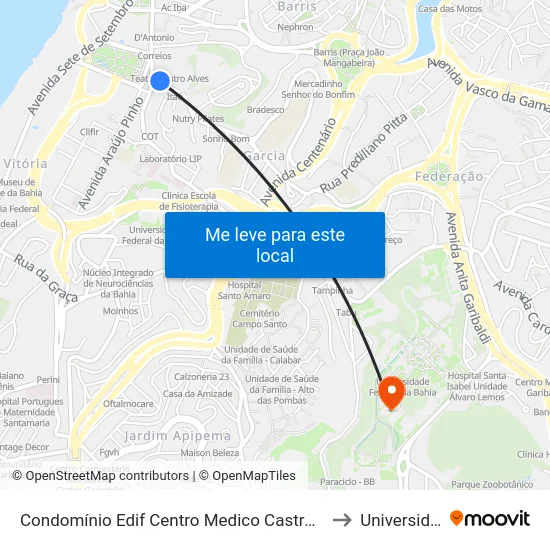 Condomínio Edif Centro Medico Castro Alves - Av. Leovigildo Filgueiras 56 - Garcia Salvador - Ba 40080-120 Brasil to Universidade Federal Da Bahia map