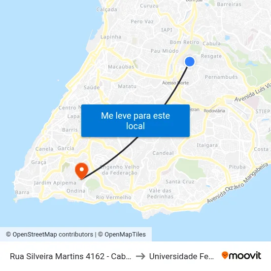 Rua Silveira Martins 4162 - Cabula Salvador - Ba Brasil to Universidade Federal Da Bahia map