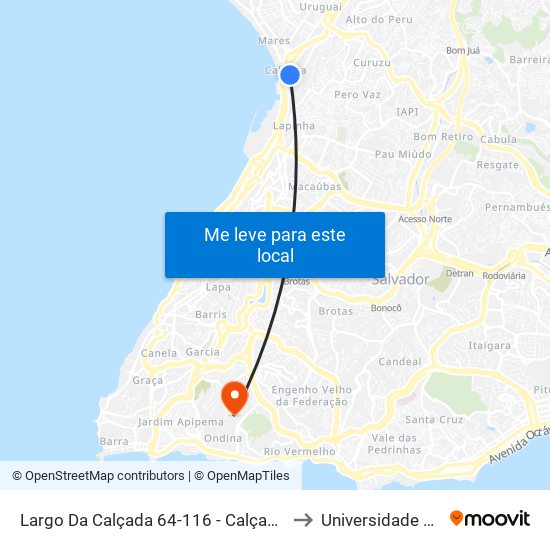 Largo Da Calçada 64-116 - Calçada Salvador - Ba 40411-366 Brazil to Universidade Federal Da Bahia map