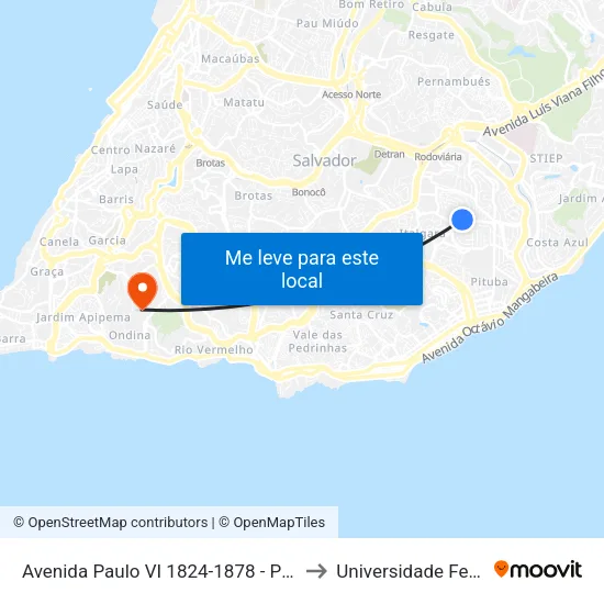 Avenida Paulo VI 1824-1878 - Pituba Salvador - Ba Brasil to Universidade Federal Da Bahia map