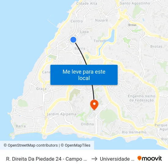 R. Direita Da Piedade 24 - Campo Grande Salvador - Ba 40070-190 Brazil to Universidade Federal Da Bahia map
