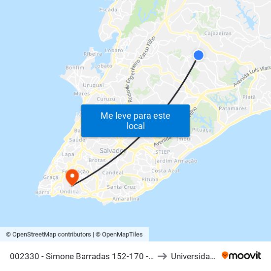 002330 - Simone Barradas 152-170 - Jardim Nova Esperanca Salvador - Ba 41370-015 Brasil to Universidade Federal Da Bahia map