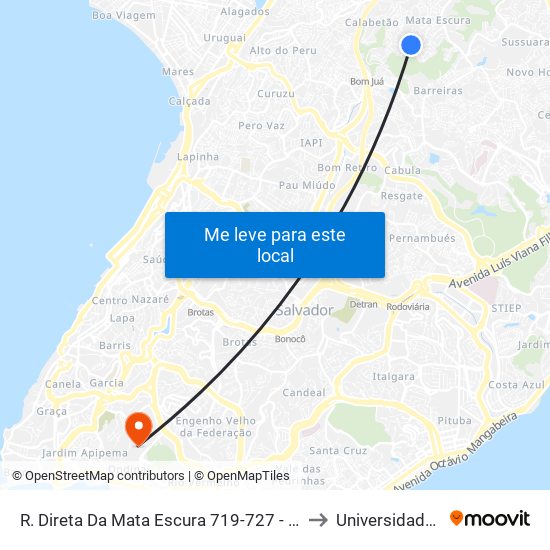 R. Direta Da Mata Escura 719-727 - Mata Escura Salvador - Ba 41225-190 Brasil to Universidade Federal Da Bahia map