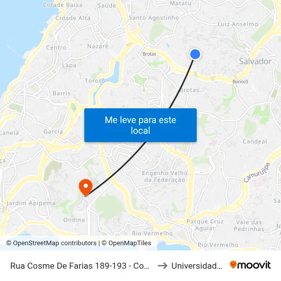 Rua Cosme De Farias 189-193 - Cosme De Farias Salvador - Ba 40255-205 Brasil to Universidade Federal Da Bahia map