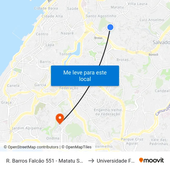 R. Barros Falcão 551 - Matatu Salvador - Ba 40255-370 Brasil to Universidade Federal Da Bahia map