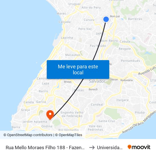 Rua Mello Moraes Filho 188 - Fazenda Grande Do Retiro Salvador - Ba 40352-000 Brasil to Universidade Federal Da Bahia map