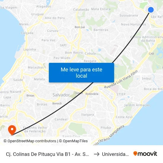 Cj. Colinas De Pituaçu Via B1 - Av. São Rafael - São Marcos Salvador - Ba 41253-190 Brasil to Universidade Federal Da Bahia map