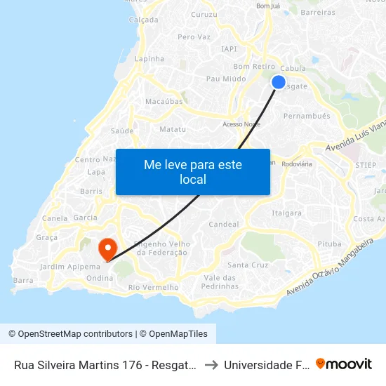 Rua Silveira Martins 176 - Resgate Salvador - Ba 41152-025 Brasil to Universidade Federal Da Bahia map