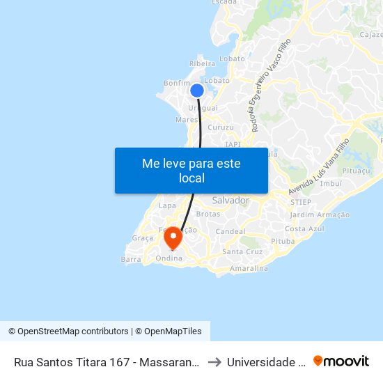 Rua Santos Titara 167 - Massaranduba Salvador - Ba 40435-480 Brasil to Universidade Federal Da Bahia map