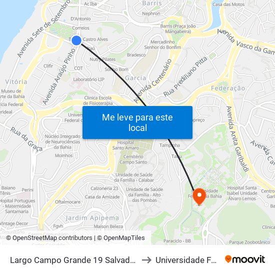Largo Campo Grande 19 Salvador - Bahia 40080-121 Brasil to Universidade Federal Da Bahia map