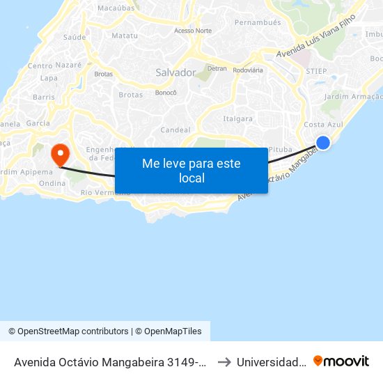 Avenida Octávio Mangabeira 3149-3199 - Costa Azul Salvador - Ba 41760-100 Brasil to Universidade Federal Da Bahia map