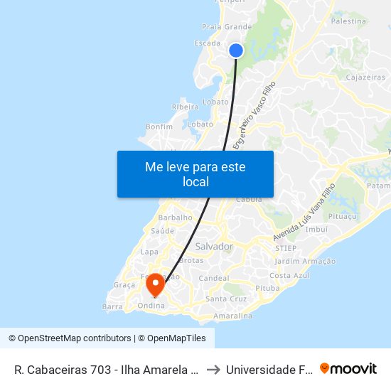 R. Cabaceiras 703 - Ilha Amarela Salvador - Ba 40715-020 Brasil to Universidade Federal Da Bahia map