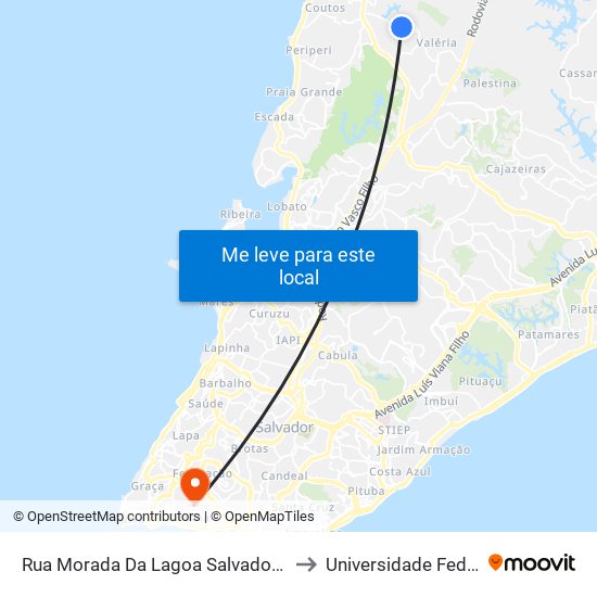 Rua Morada Da Lagoa Salvador - Bahia 41306 Brasil to Universidade Federal Da Bahia map