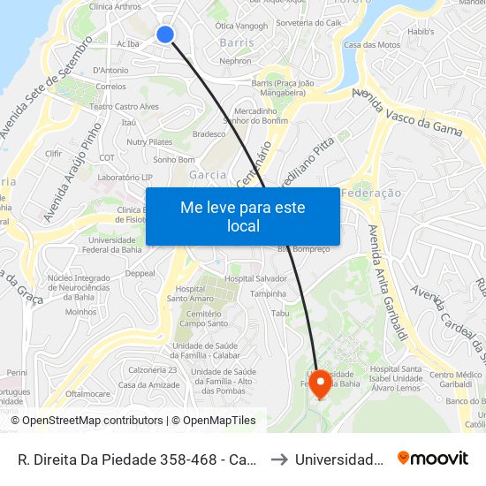 R. Direita Da Piedade 358-468 - Campo Grande Salvador - Ba 40070-190 Brasil to Universidade Federal Da Bahia map