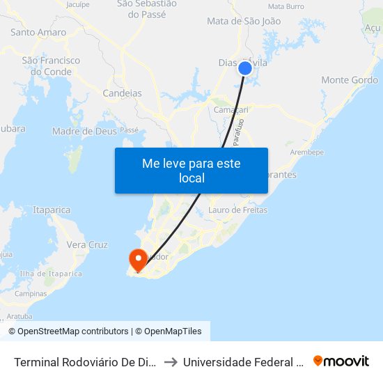 Terminal Rodoviário De Dias D'Avila to Universidade Federal Da Bahia map