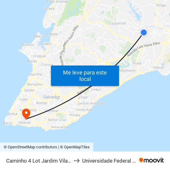 Caminho 4 Lot Jardim Vila Verde 30 to Universidade Federal Da Bahia map