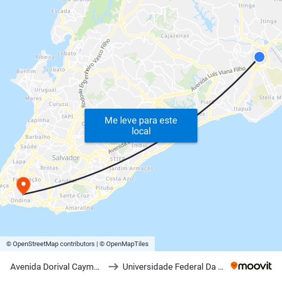 Avenida Dorival Caymmi 65 to Universidade Federal Da Bahia map