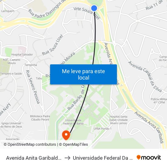 Avenida Anita Garibaldi 114 to Universidade Federal Da Bahia map