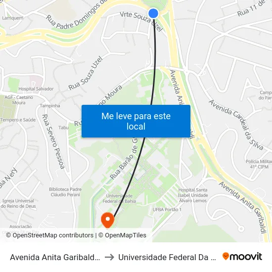 Avenida Anita Garibaldi 114 to Universidade Federal Da Bahia map