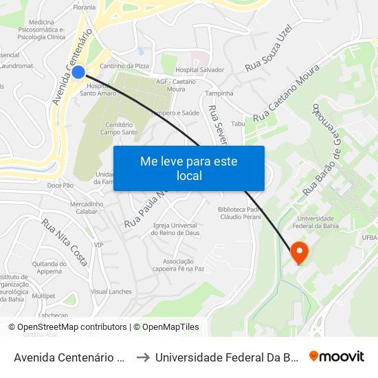 Avenida Centenário 136 to Universidade Federal Da Bahia map