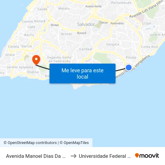 Avenida Manoel Dias Da Silva 2199 to Universidade Federal Da Bahia map