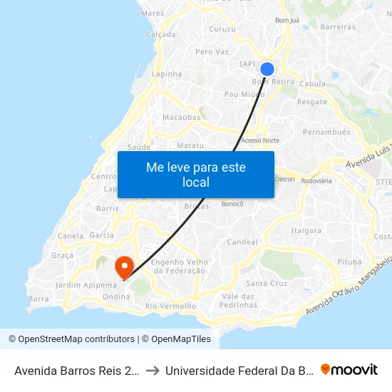 Avenida Barros Reis 2414 to Universidade Federal Da Bahia map