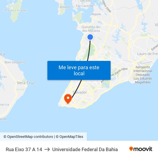Rua Eixo 37 A 14 to Universidade Federal Da Bahia map