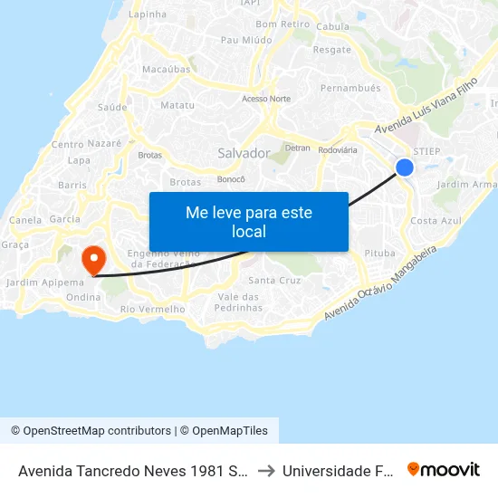 Avenida Tancredo Neves 1981 Salvador - Bahia 41770 Brasil to Universidade Federal Da Bahia map