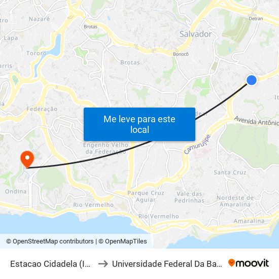 Estacao Cidadela (Ida) to Universidade Federal Da Bahia map