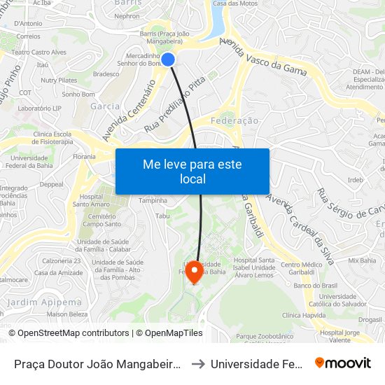 Praça Doutor João Mangabeira | Upa Dos Barris - Ida to Universidade Federal Da Bahia map