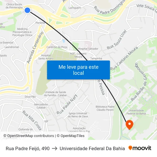 Rua Padre Feijó, 490 to Universidade Federal Da Bahia map