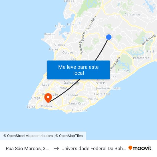 Rua São Marcos, 306 to Universidade Federal Da Bahia map