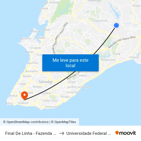 Final De Linha - Fazenda Grande 4 to Universidade Federal Da Bahia map