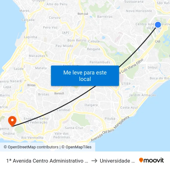 1ª Avenida Centro Administrativo Da Bahia | Trt / Tre / Banco Central to Universidade Federal Da Bahia map