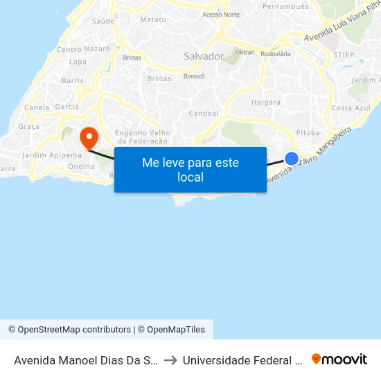 Avenida Manoel Dias Da Silva, 1911 to Universidade Federal Da Bahia map