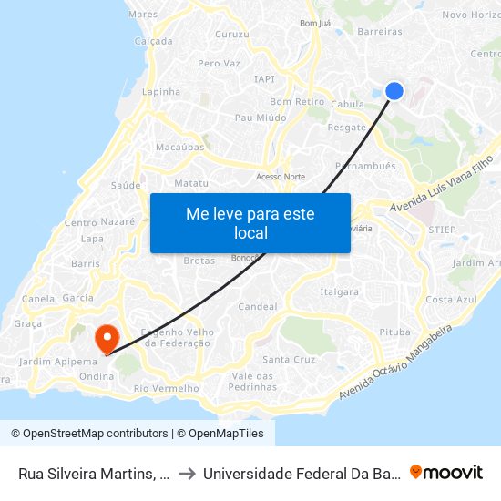 Rua Silveira Martins, 69 to Universidade Federal Da Bahia map