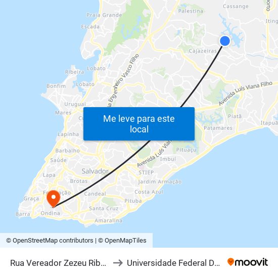 Rua Vereador Zezeu Ribeiro, 60 to Universidade Federal Da Bahia map