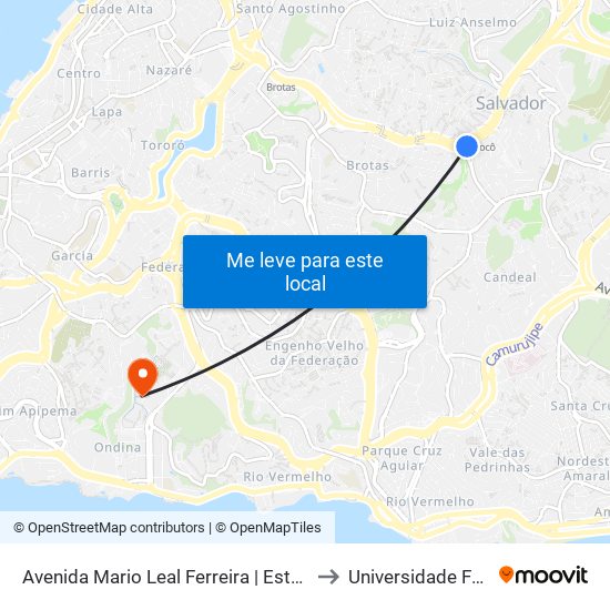 Avenida Mario Leal Ferreira | Estação Bonocô - Sentido Pirajá to Universidade Federal Da Bahia map